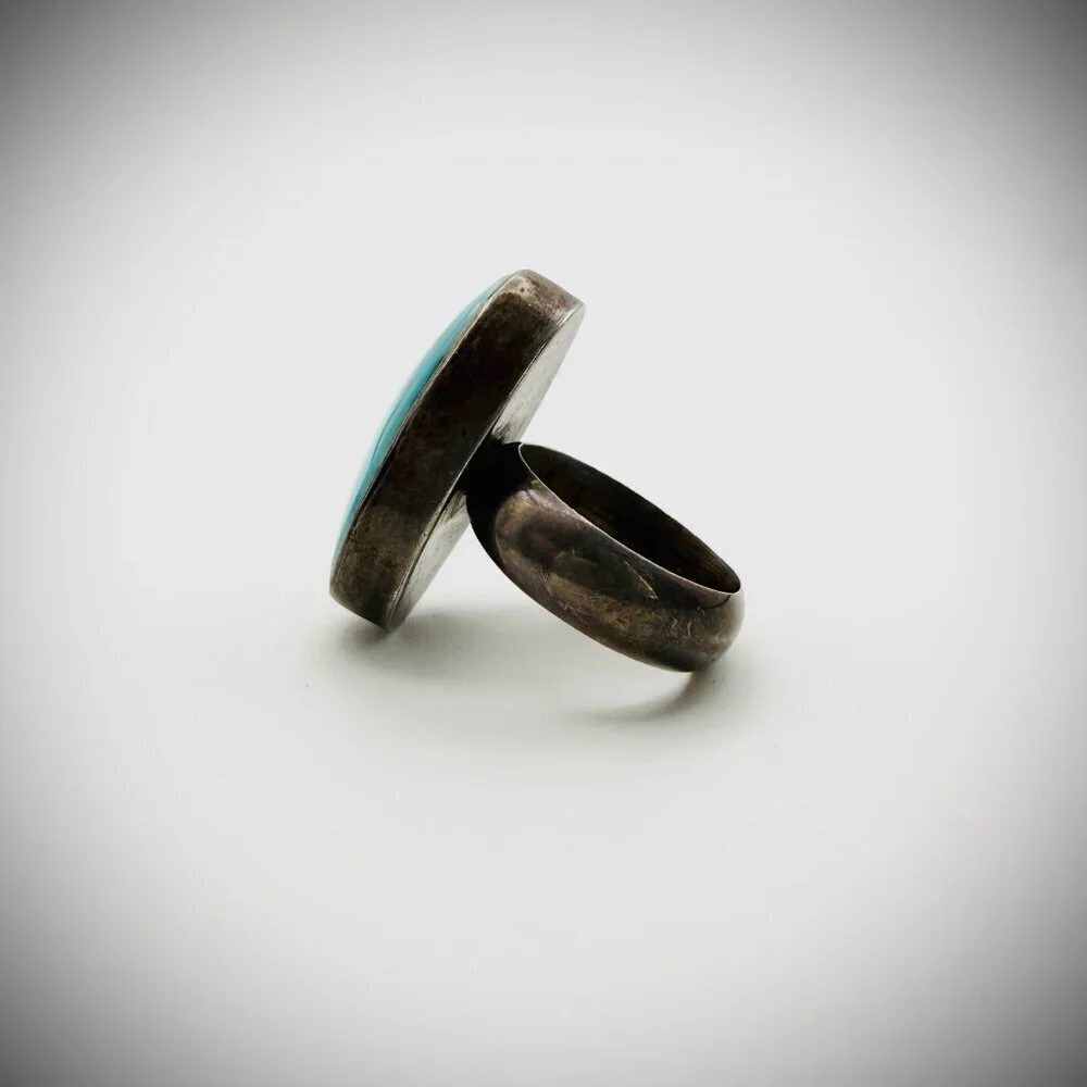 Heavy Patina Sterling Turquoise Ring Size 6.25 – FF Signed